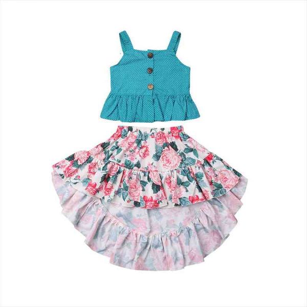 

2pcs print flower toddler kids girls summer outfits clothes dress skirt set fashion clothing, White