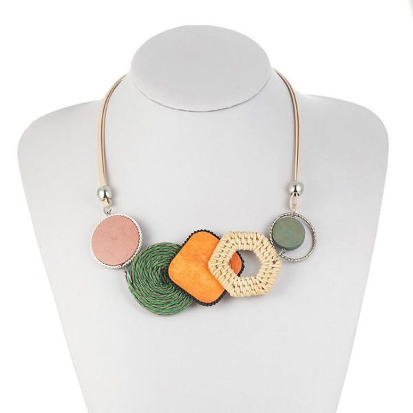 

chokers doreen box handmade bamboo weaving fibres necklace women geometric pendants bohemian necklaces jewelry, Golden;silver