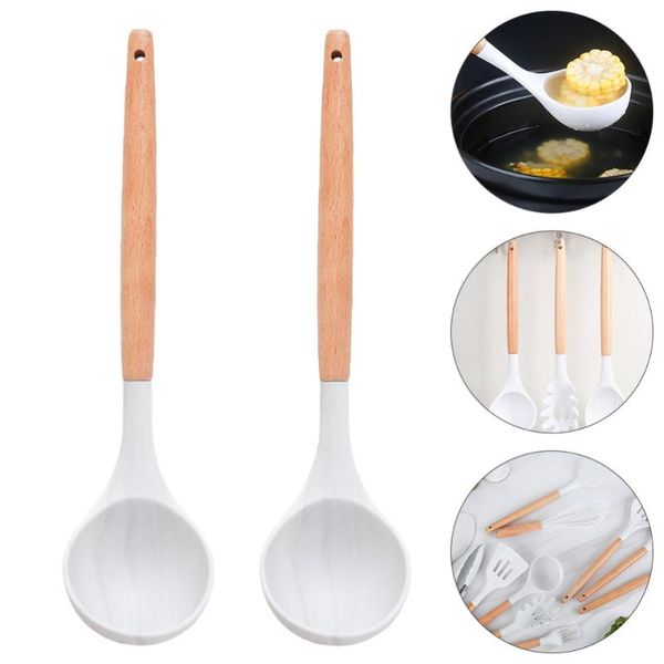 

spoons 2pcs kitchen soup silicone home cooking (assorted color)