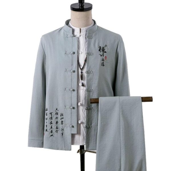 

men's suits & blazers m-4xl frog button long sleeve spring summer mens with pants traditional chinese streetwear 2 piece men suit slim, White;black