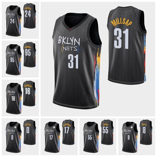 

brooklynnetsmen's cameron thomas johnson deandre' bembry paul millsap marcus zegarowski jevon carter mike black 2021 b, Black;red
