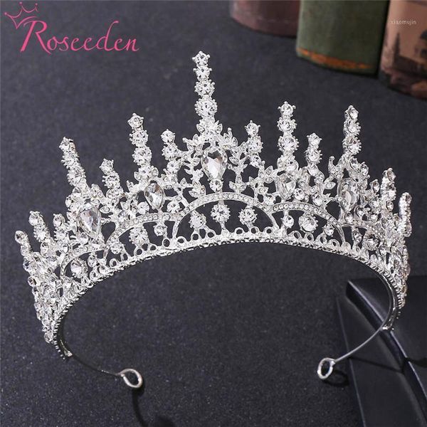 

hair clips & barrettes baroque clear red green blue rhinestones wedding crown luxury queen tiaras for bridal accessories re4222, Golden;silver