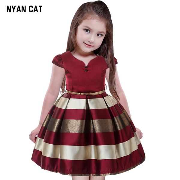 

girl's dresses retail wholesale kids girls dress and high-quality stripe belt european fashion princess 100-160, Red;yellow