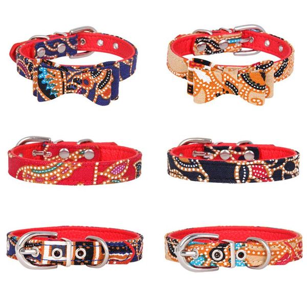 

dog collars & leashes pawstrip print small collar cute bow cat adjustable puppy leather leash for chihuahua pomeranian xs-l