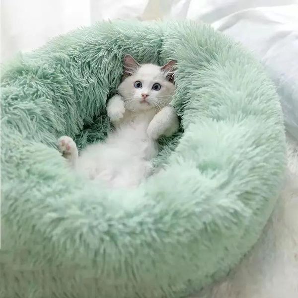 

cat beds & furniture soft plush warm mat cute lightweight kennel pet sleeping basket round bed fluffy comfortable touch products