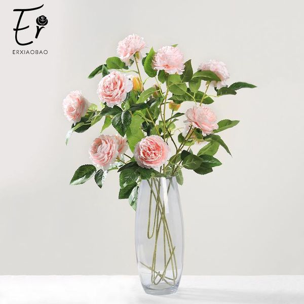 

erxiaobao beautiful 3 heads peony bud artificial flowers red pink white blue fake silk flower plants for wedding home decor decorative & wre