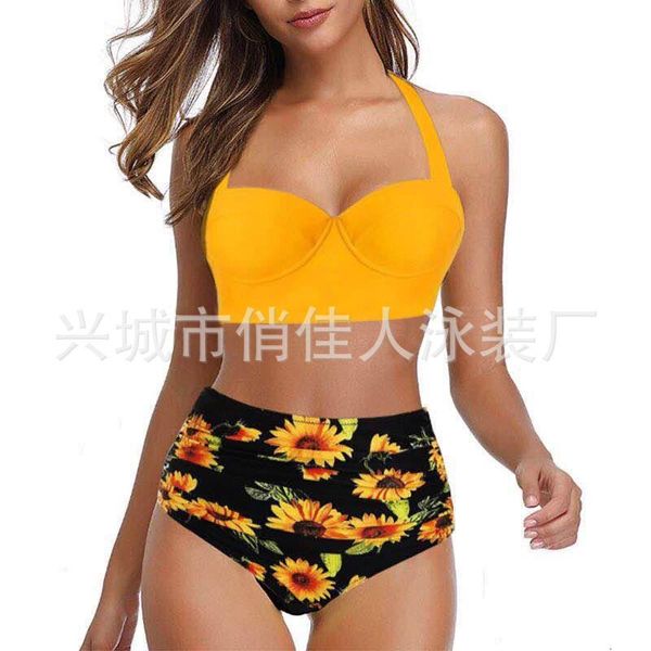 

2021 women's big sunflower swimsuit bikini, White;black