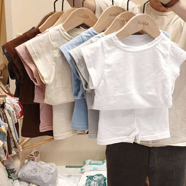 

clothing sets 2021 children casual suit summer korean style baby short sleeve for boys and girls cotton home clothes 2-5 years old infant, White