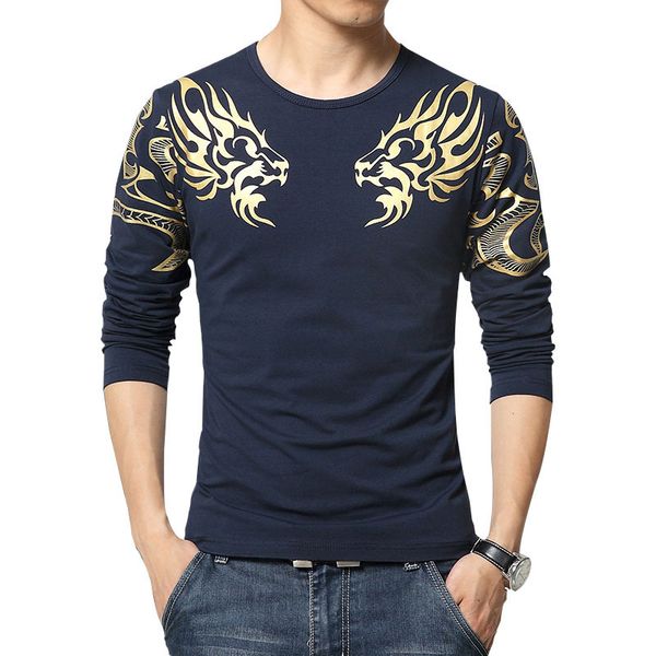 

tee spring autumn male shirt thin fashion 3d dragon impression atmosphere t-shirt long-sleeve size, White;black