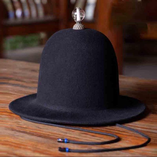 

wide brim hats hanfu hat men ancient chinese cosplay men's black bowler wool dome ming dynasty for, Blue;gray
