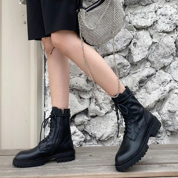 

boots 100% cow leather women ankle autumn winter warm chunky heels night club shoes woman comfortable short big size 42 43, Black