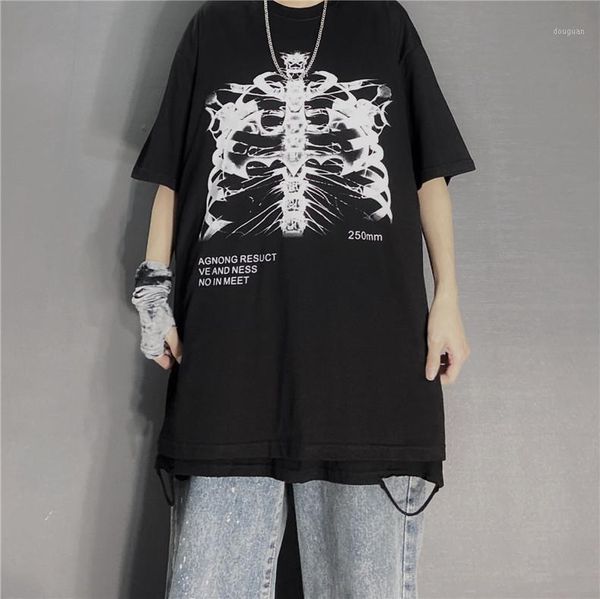 

women's t-shirt 2021 dark skull bones heart and lung print funny ladies punk summer short sleeve streetwear femme, White
