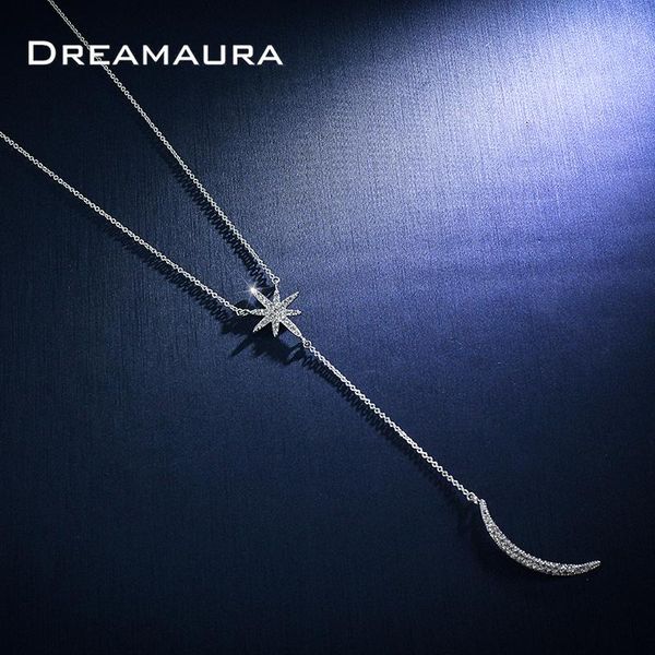 

pendant necklaces 2021 delicate design selling metal star and moon with cubic zircon shiny necklace for women party, Silver