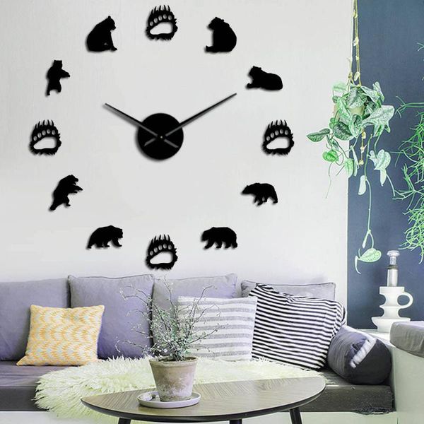 

wall clocks forest bears family silhouette art acrylic stickers silent movement clock wildlife nursery decor frameless watch
