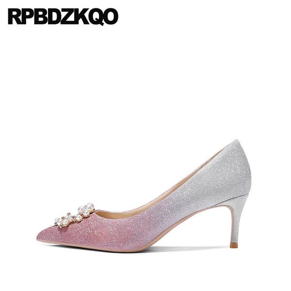 

dress shoes high heels pearl plus size ladies pointed toe slip on pumps scarpin pink crystal 8cm ultra super bridal silver glitter, Black