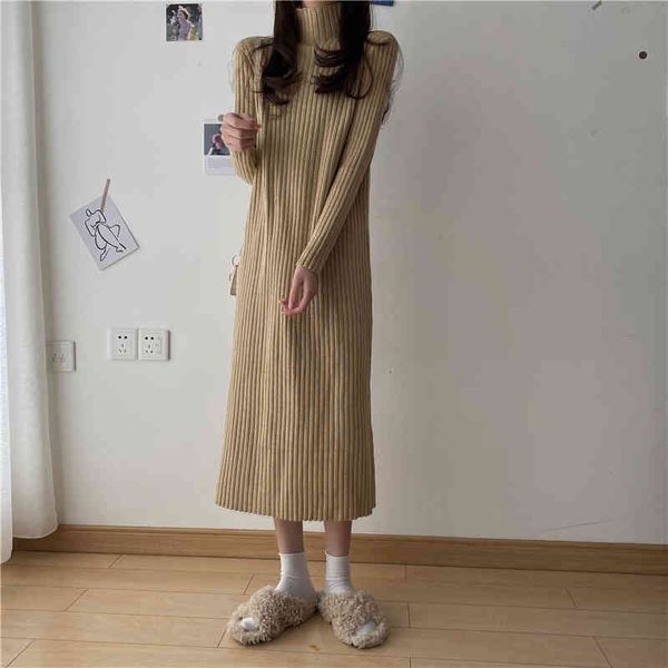 

casual dresses autumn winter oversize loose midi sweater women full sleeve straight female warm knitted vestidos 4m22, Black;gray