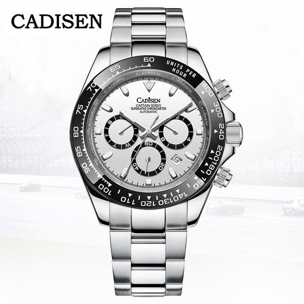 

men's watches cadisen mechanical automatic watch men ceramics waterproof stainless steel multifunction wristwatch wristwatches, Slivery;brown