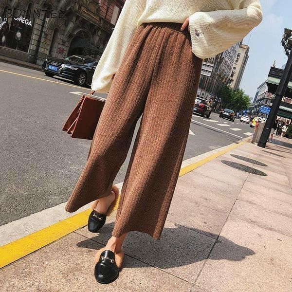 

casual pants women elegant solid khaki wide leg high elastic waist ankle-length womens trousers all-match loose 2xl harajuku women's &, Black;white
