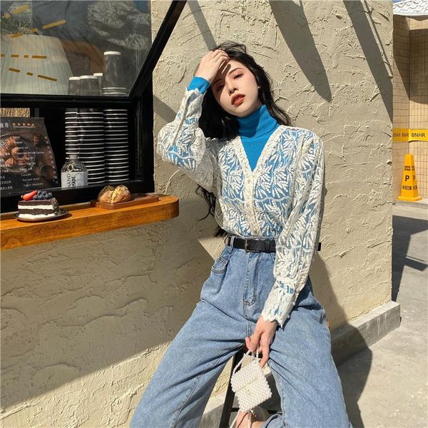 

women's blouses & shirts elegant lace blouse women western style shirt long sleeve base spring loose fashion chiffon korean, White