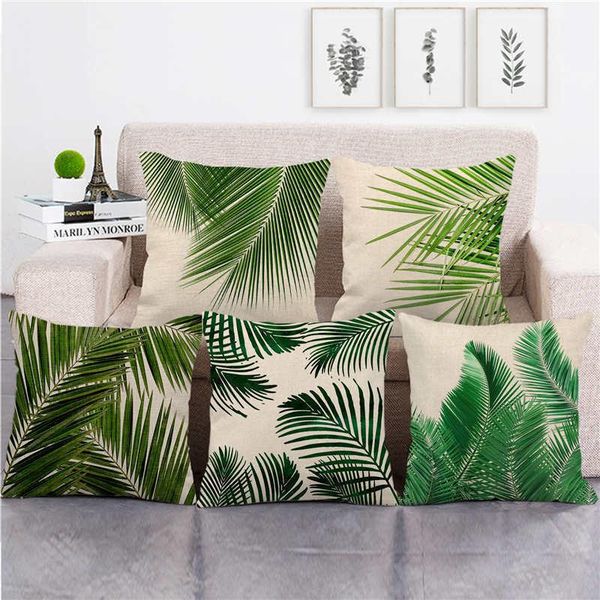 

cushion/decorative pillow monstera palm tree leaf pattern cushion cover linen cases decorative for sofa home decor pillowcase 45x45cm