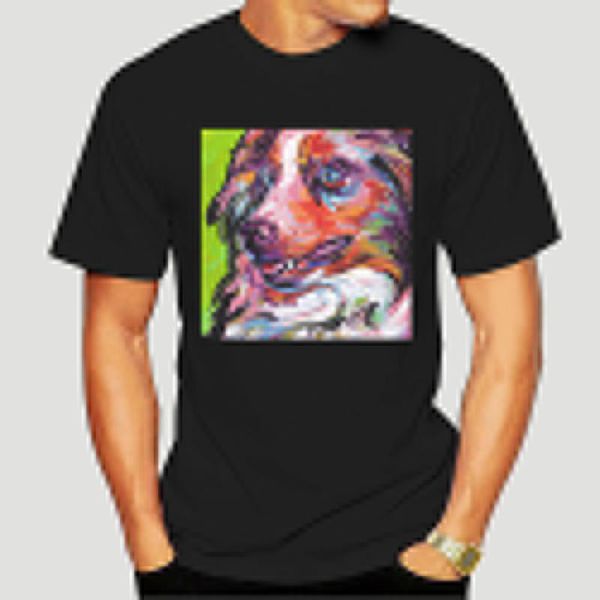 

men's t-shirts australian shepherd aussie bright colorful art tuckersfot crew cool tees gift for friends comfortable t shirt 0099f, White;black