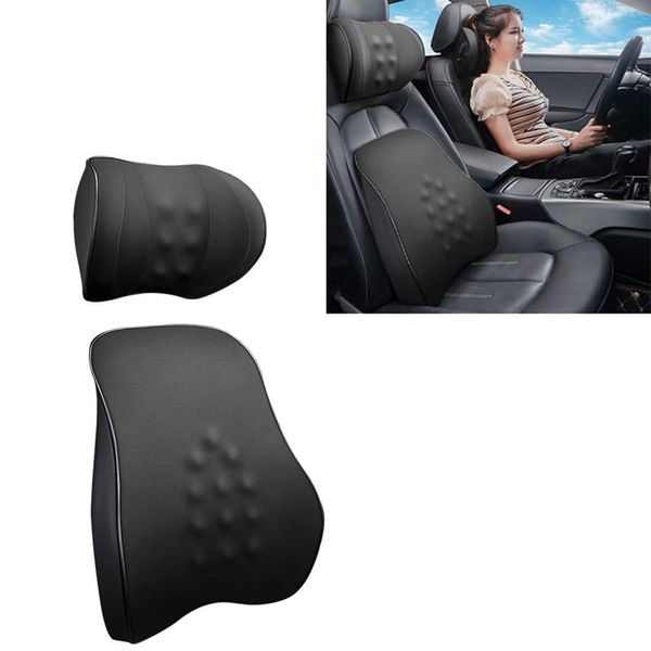 

seat cushions 2pcs car massage pillow lumbar universal headrest back support relieve fatigue auto neck