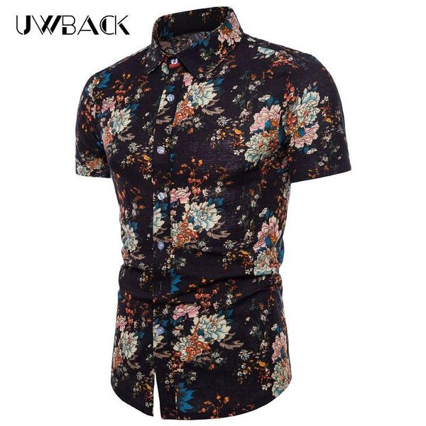 

uwback floral men beach shirts 2021 summer short sleeve loose hawaiian man printed plus size 5xl camisa masculina xa582 men's casual, White;black
