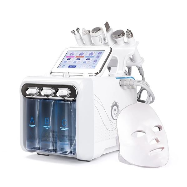 7 in 1 Microdermoabrasione Hydrofacial Diamond Hydrodermabrasion Ultrasonic Skin Scrubber Care Bio Radio Frequency Oxygen Facial Machine con LED Face Mask