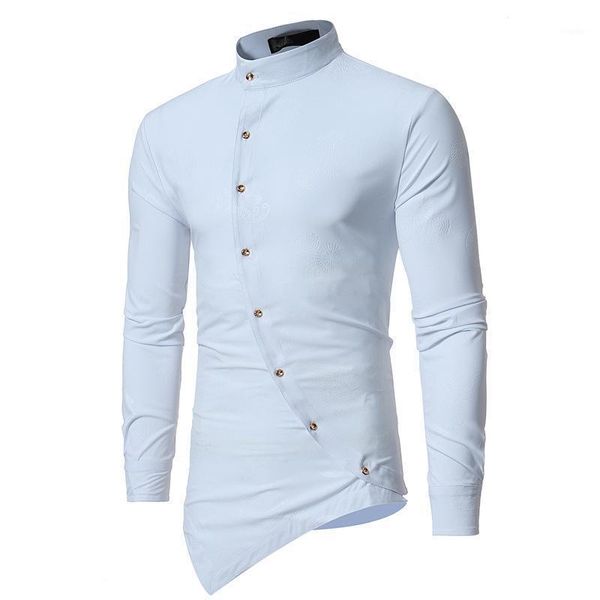 

men's casual shirts mens white paisley dress camisas hombre 2021 fashion slim fit long sleeve shirt men business mandarin collar, White;black