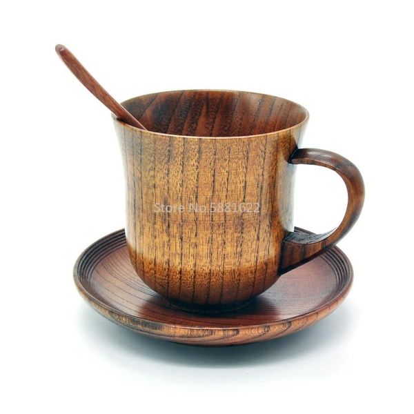 

cups & saucers 3pcs/set wooden cup saucer spoon set coffee tea tools accessories