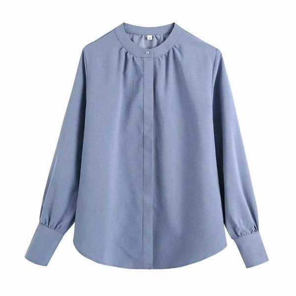 

women's blouses & shirts fashion blouse women stand collar covered button solid casual loose office ladies shirt blusas mujer de moda 2, White