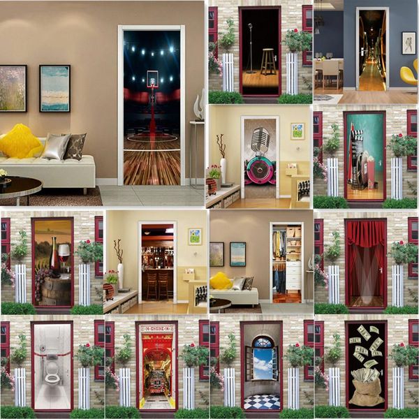 

other decorative stickers pvc sticker for door 3d adhesive home decor wallpaper waterproof diy deursticker bedroom bathroom decoration poste