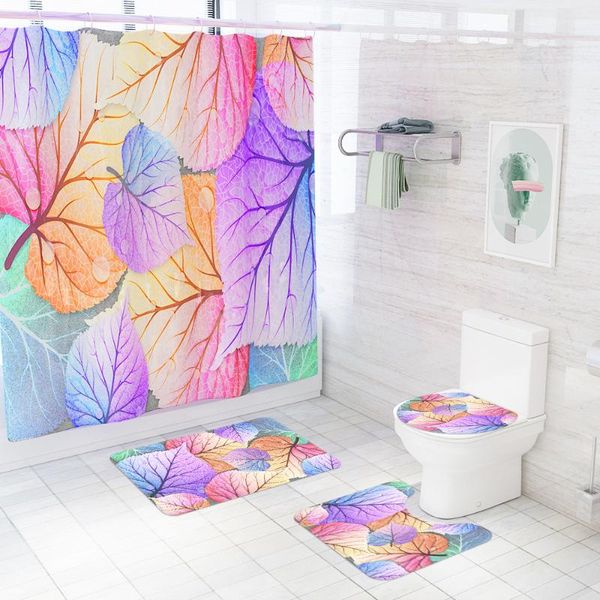 

shower curtains multicolored leaves curtain non-slip waterproof bathroom three mats set for home washroom bedroom carpet
