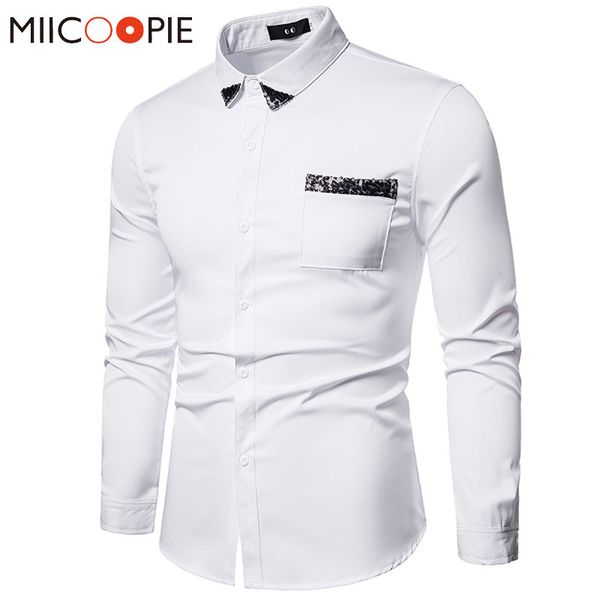

black lace sequins patchwork shirt men 2020 luxury men clothes casual long sleeve shirt party night club slim fit streetwear 5xl, White;black