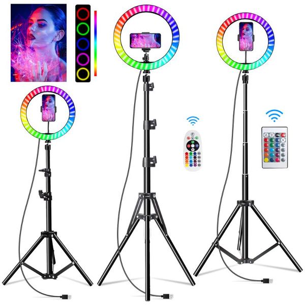 

flash heads 10 inch rgb video light 16colors ring lamp for phone with remote camera studio large led usb 26cm youtuber
