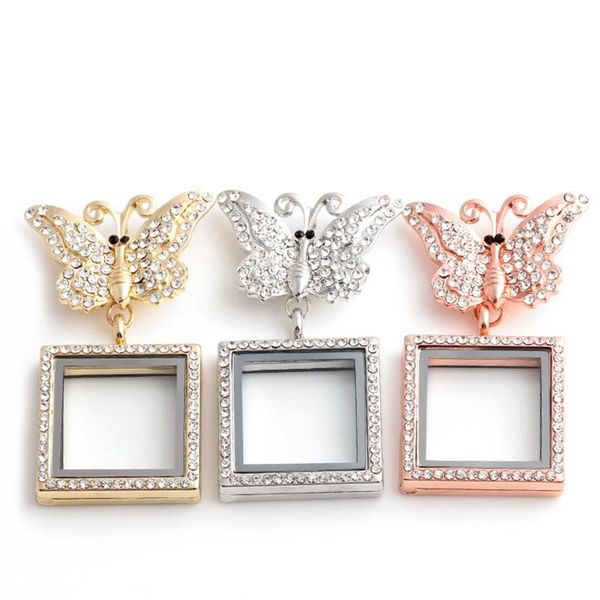 Pins, Broches 3 Pcs Rhinestone Borboleta Borboleta Quadrada Vida Living Memória Medliple Fit Flutuante Encantos Pingente Jóias