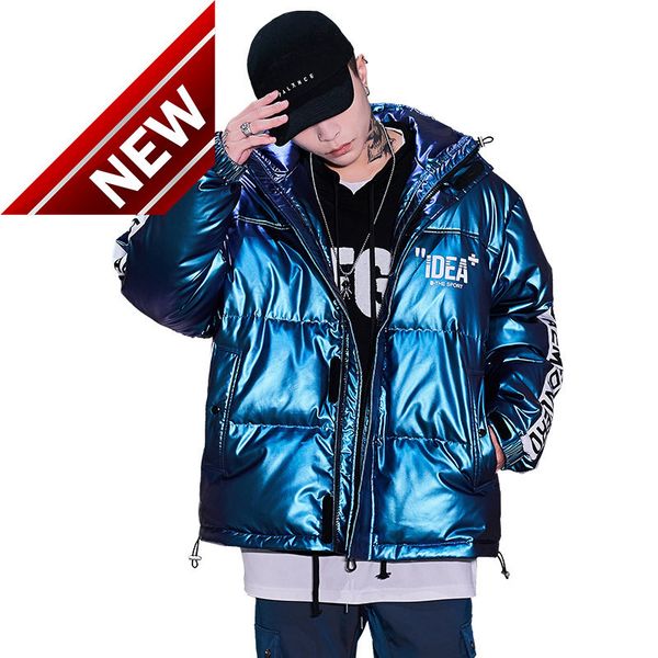 

-30 degree mens bright down coat winter clothing male hip hop gloss puffer jackets men's ffy waterproof hooded padded parkas, Black