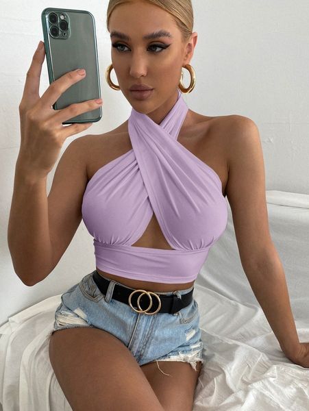 

solid cross crop halter f2jw#, White