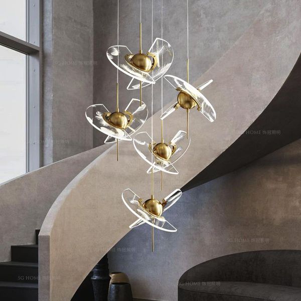 

pendant lamps bedroom bedside chandelier copper postmodern designer luxury feather art living room background wall aisle bar