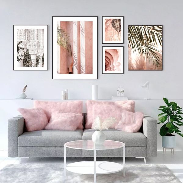 

unframed modern nordic plant leaf painting muslim arch european architectural print decoration wall art poster
