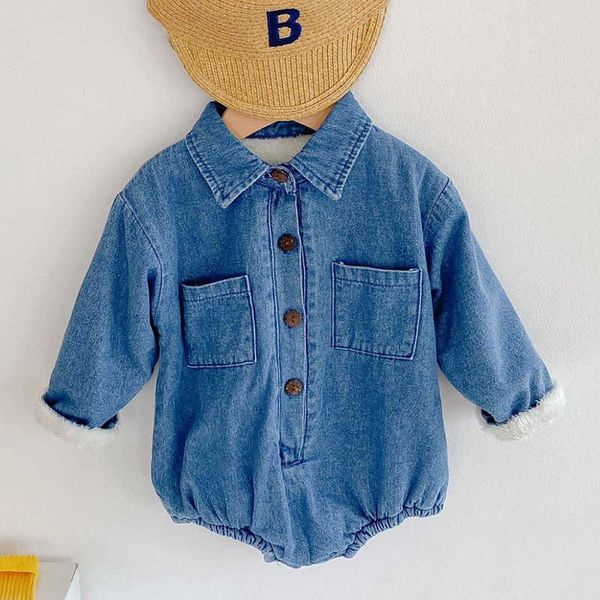 

newborn infant baby girls knit clothing spring autumn kids boys girl long sleeve cowboy thicken rompers clothes, White