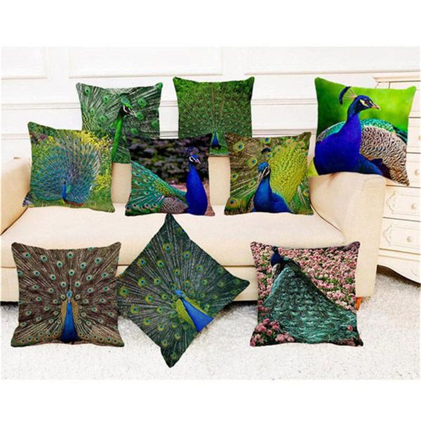

cushion/decorative pillow xunyu 45x45cm cushion cover beautiful peacock throw case linen sofa bed decorative pillowcase c0026