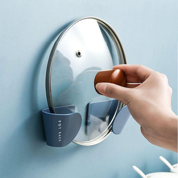 

wall mounted pot lid holder plastic kitchen storage organizer rack cover tableware clips hole & organization
