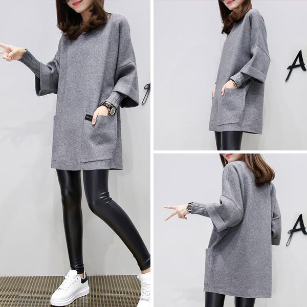 

autumn and winter 2021, korean half high neck knitted hoodie, loose bat sleeve fake two pieces, solid color women trend women's sweater, White;black