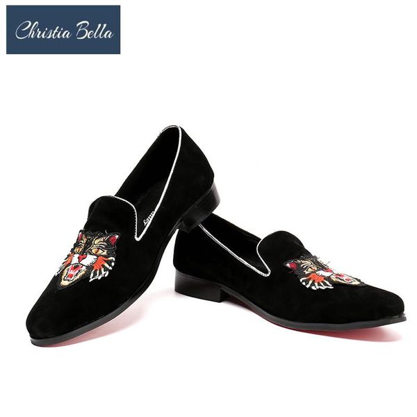 

dress shoes christia bella smoking slippers summer mens loafers embroidered leather oxfords casual slip on party plus size 38-47, Black