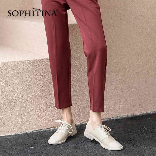 

sophitina casual women pumps patchwork round toe med heel lace-up solid cow leather shoes handmade pumps po412 210513, Black