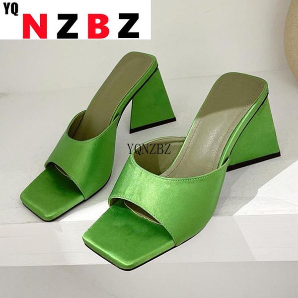 

slippers yqnzbz 2021 fashion design triangle high heels women summer elegant square toe thick soled ladies shoes sandals, Black