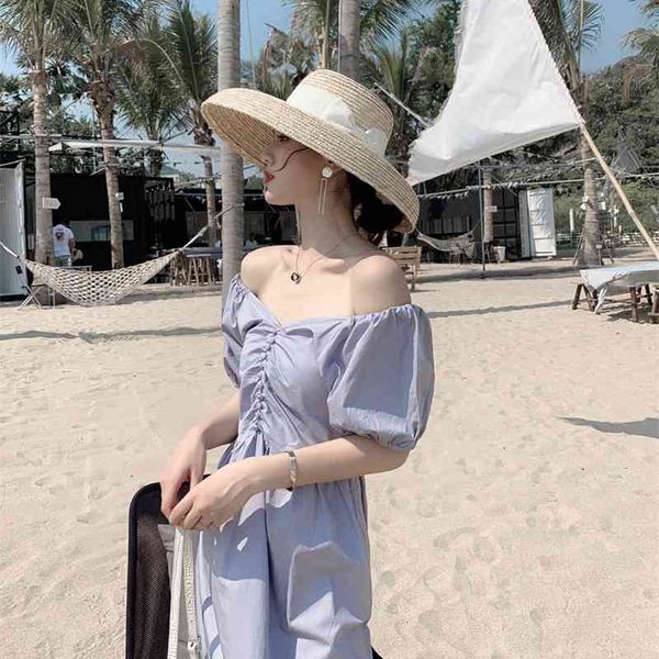 

women's knits & tees summer super beautiful french retro one-neck v-neck strapless high waist mid-length dress vacation girl 5eel, White