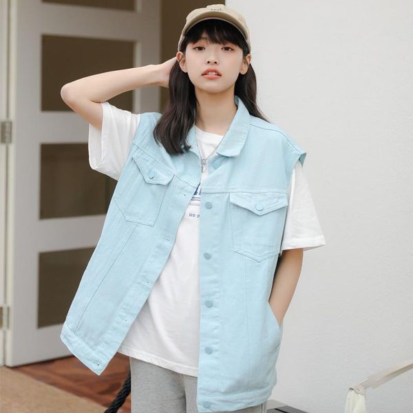 

women's vests small fresh water blue vest jacket for women loose sleeveless, Black;white