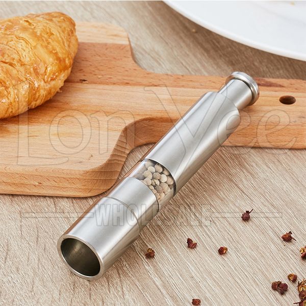 Доставка океана из нержавеющей стали большие пальцы Push Pepper Pepper Pertable Manual Sale Grinder Squice Sauce Muller Grinters Stick Kitchen Tools YL0347